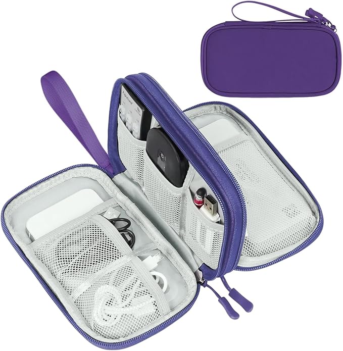 FYY Electronic Organizer, Travel Cable Organizer Bag Pouch Electronic Accessories Carry Case Portable Waterproof Double Layers Storage Bag for Cable, Charger, Phone, Earphone, Medium Size, Purple