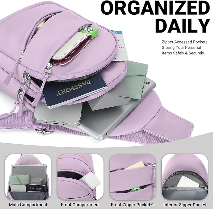 Tuwubi Crossbody Bags for Women, Sling Bag for Men, Small Hiking Backpack Anti Theft Lightweight for Outdoors Travel (M, Violet)