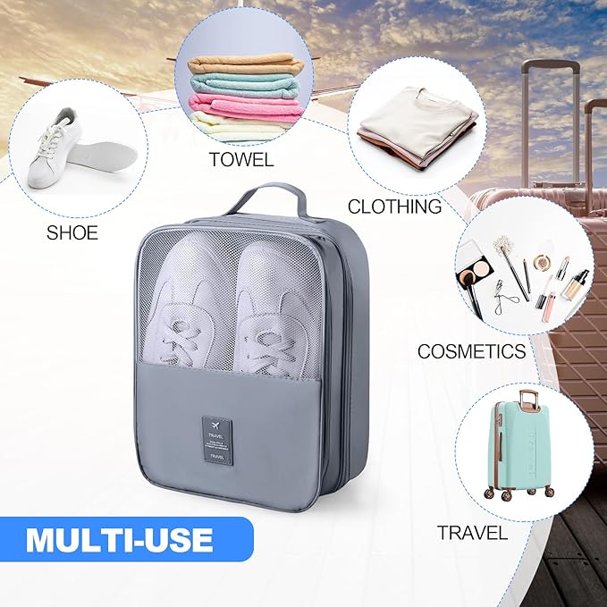Windyun 2 Pcs Shoe Bags for Travel Holds 3 Pair of Shoes Travel Shoe Bag for Packing Portable Shoe Cubes for Travel and Daily Use(Beige, Gray)