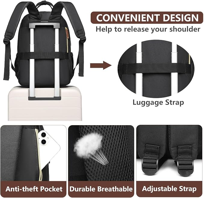 Laptop Backpack for Women Work Bookbag: 18 Inch College Backpacks with USB Charger School Book Bag Waterproof Travel Back Pack Anti-Theft Casual Bookbags for Girls Teacher Nurse Beige Black Brown