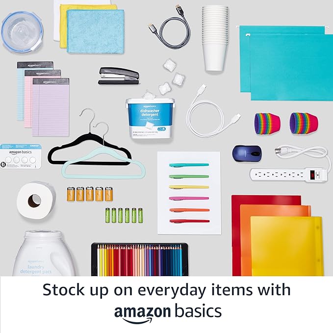 Amazon Basics Space-Saving Slim Velvet Non-Slip Clothes Hangers for Closet Organization with Shoulder Notches, Black/Silver, 30-Pack