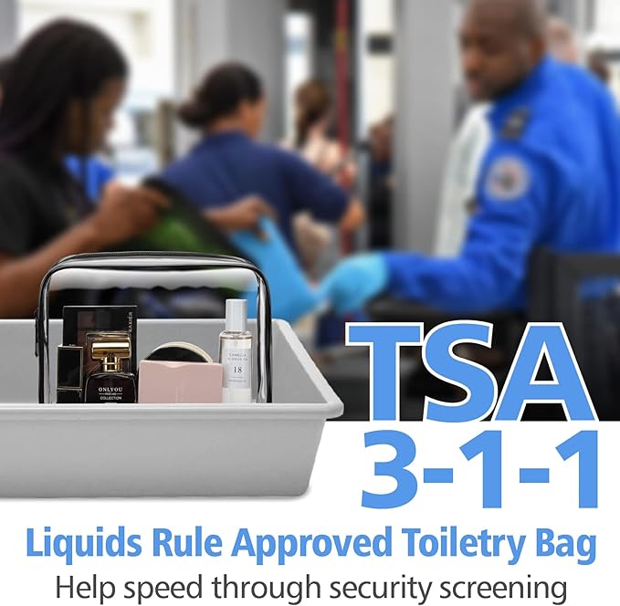 PACKISM TSA Approved Toiletry Bag 2 Pack - 1 Medium TSA Quart Carry-On & 1 Large for Checked Luggage, Water-resistant clear Makeup Bag Clear Travel Bags for Toiletries, Black