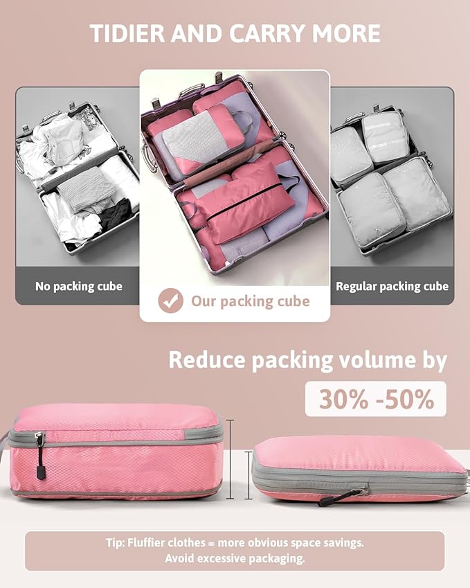 Meowoo 7 Set Compression Packing Cubes for Travel, Durable Ripstop Mesh Suitcase Organizer with Shoe Bag, Ultralight & Expandable Space Saver Travel Cubes