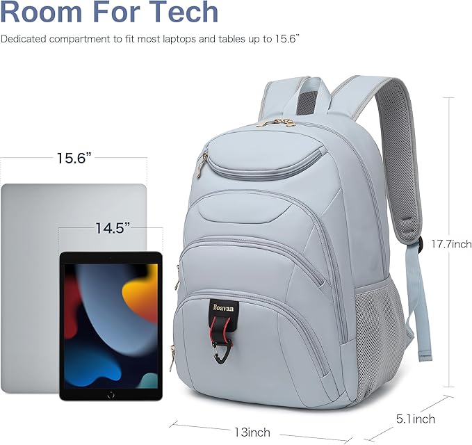 Boavan Laptop Backpack for women, 15.6 inch Laptop Bag with USB Port, Waterproof Travel Work Backpack Purse, Anti-Theft Teacher Nurse Doctor Casual Bookbags Office Business backpack，Blue