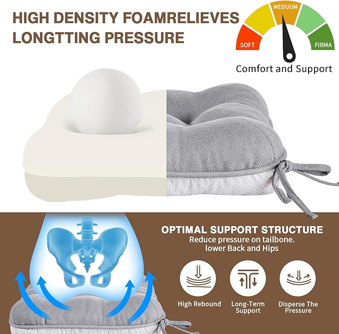 BETU Chair Cushions for Dining Chairs Set of 6,3.5" Thick Kitchen Table Chair Pads with Ties,Non Slip Backing and Covers, Seat Cushion for Dining Room,Bar,Patio Chairs,16"X16"X3.5",Light Grey