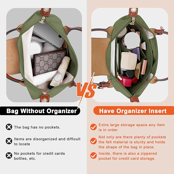 LOUKAYCCI Felt Purse Organizer Insert for Longchamp Le Pliage L Handbag Insert (Large,Forest Green)