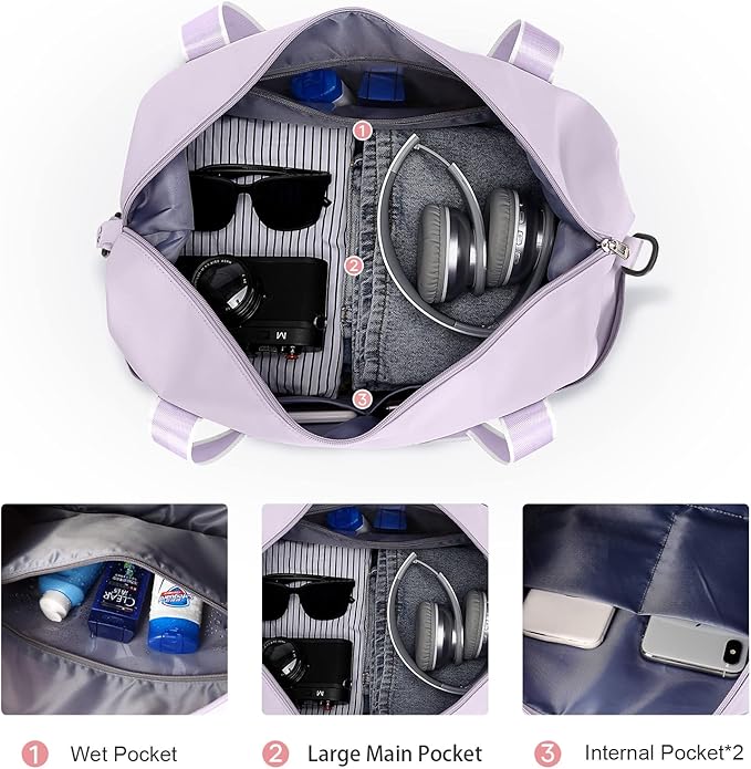 Travel Duffel Bag, Sports Tote Gym Bag, Shoulder Weekender Overnight Bag for Women
