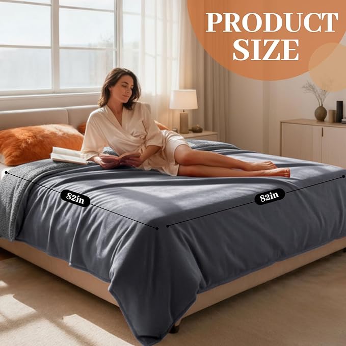King Size Waterproof Blanket for Bed Couch, Gray 82'' x 82'' Double Side Leakproof Reversible Sherpa Flannel Fleece 3-Layer Lightweight Blanket, Absorbs 80oz, Machine Washable