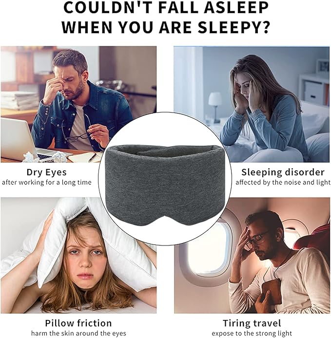 Sleep Mask for Men Women,100% Cotton Sleep Eye Mask with Fully Adjustable Strap, 100% Light Blocking Eye Mask for Sleeping, 0 Pressure Eye Covers for Travel Yoga Nap (Black)