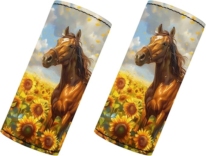 BIGCARJOB Horse Sunflower Luggage Handle Wraps for Suitcase Set of 2 Pcs Cute Luggage Tags Travel Accessories Door Handle Protection Sleeve Covers,Car Grab Handle Wraps