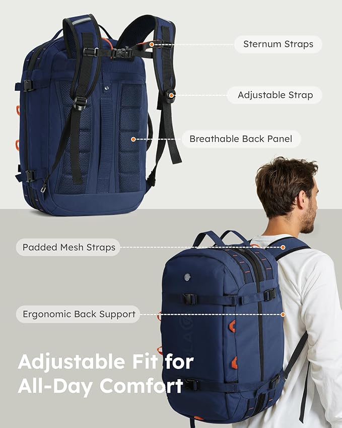 Tolaccea Travel Backpack for Men Women, 40L-50L Carry On Backpack with Wet Dry Compartment, Flight Approved Laptop Daypack Fits 15.6", Convertible Expandable Large Rucksack Duffel Bag for Work Travel