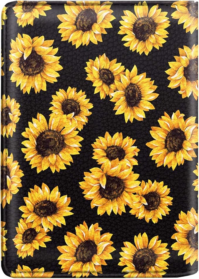 Coco Rossi Women's Black Floral Sunflower Passport Wallet Cover with RFID Blocking, 7 Compartments, 4 Card Slots, Magnetic Closure