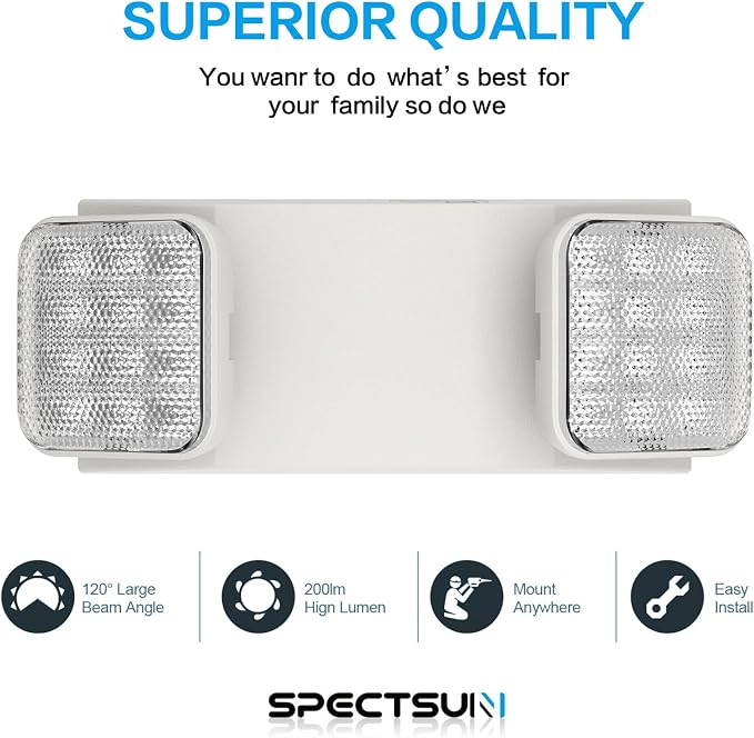2 Packs Emergency Lights for Business, with Battery Backup,Hard Wired, UL 924 Certified,AC 120/277V,Two Head Adjustable LED Emergency Light.