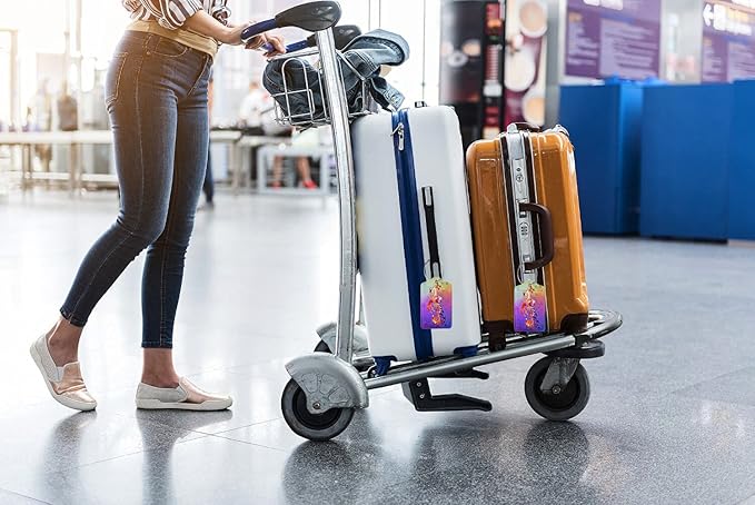 Purple Music 2 Pcs Luggage Tags, Suitcases & Travel Bag Tag Privacy Cover ID Name Label with Stainless Steel Loop Address Card Travel Bag Suitcase