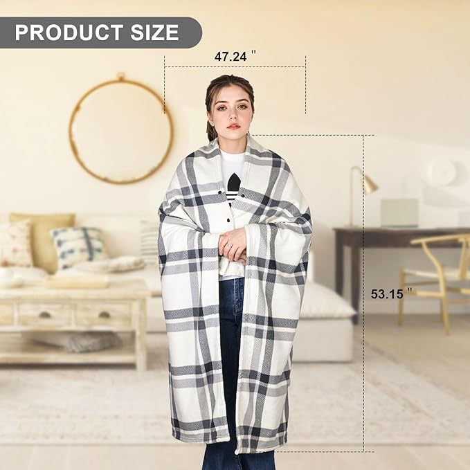 forestfish Wearable Blanket Compact Pillow 2-in-1, Lap Blanket Poncho with Button Plaid Throw Cushion for Home Office Sofa