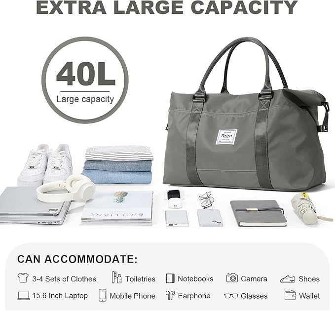 HYC00 Travel Duffel Bag,Carry-on Overnight Weekender Bags for Women,Sports Tote Gym Bag with Wet Pocket