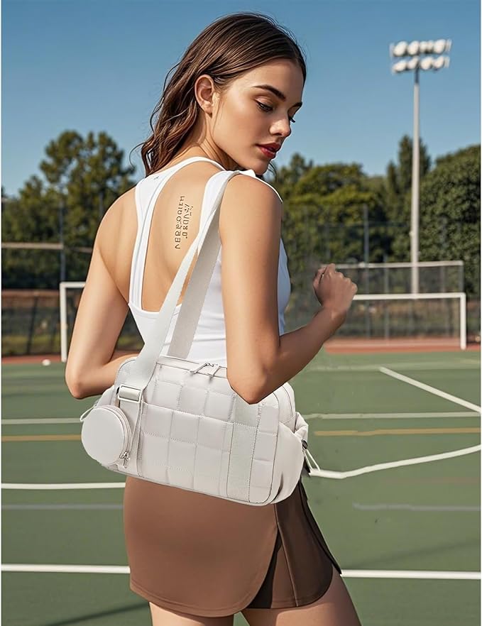 CAMTOP Mini Gym Bag for Women, Small Gym Tote Bag Puffy Quilted Sports Duffel Bag with Wet Compartment and Coin Purse Duffel Bags Dance Yoga Workout Bag for Gifts