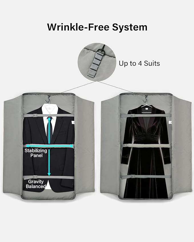 Hanke Premium Garment Bags for Travel, Business Travel Suit Bag with Wrinkle-Free System, Fits 4 Suits & 17.3'' Laptop, Carry On Garment Bag with Shoe Compartment, Shoulder Strap, Black