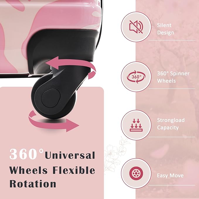Merax Luggage Sets 3 Piece, Hardside Suitcase Set with Spinner Wheels, Lightweight 20+24+28 IN Suitcase with Carry on Luggage,Pink