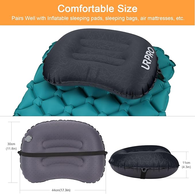 Ultralight Inflatable Camping Travel Pillow - Compressible, Compact, Comfortable, Ergonomic Inflating Pillows for Neck & Lumbar Support Camp, Hiking, Backpacking Black