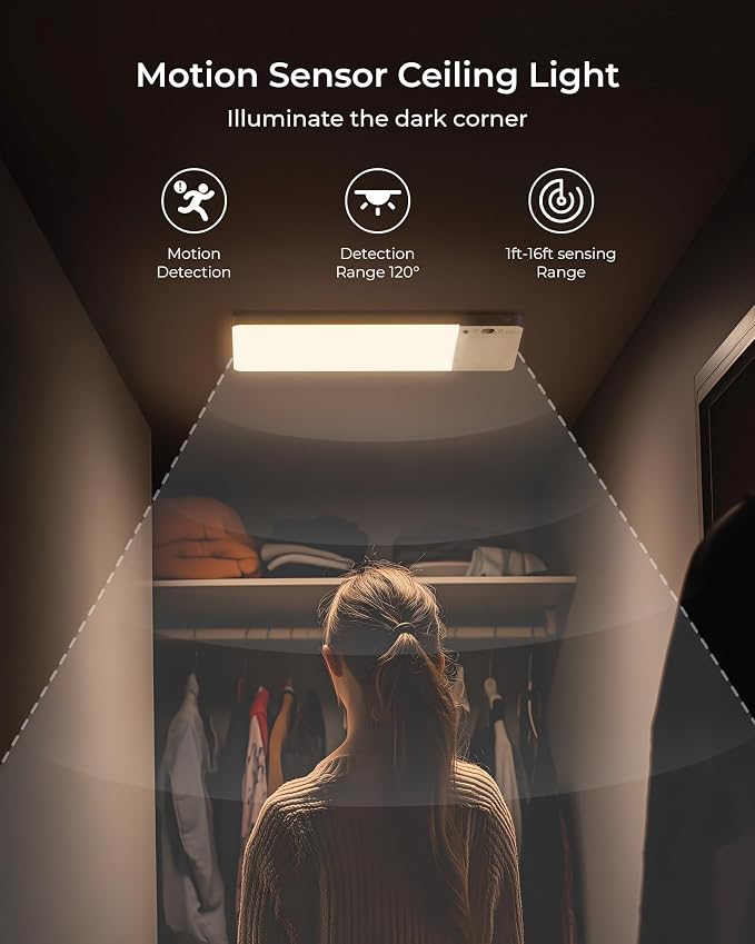 FULEN 2 Pack Rechargeable Motion Sensor Ceiling Light Upgraded, Cordless Closet Light with 12000mAh Battery, LED Shower Light for Bathroom,Pantry,Porch,Garage,3000K/4500K/6000K, Remote Control