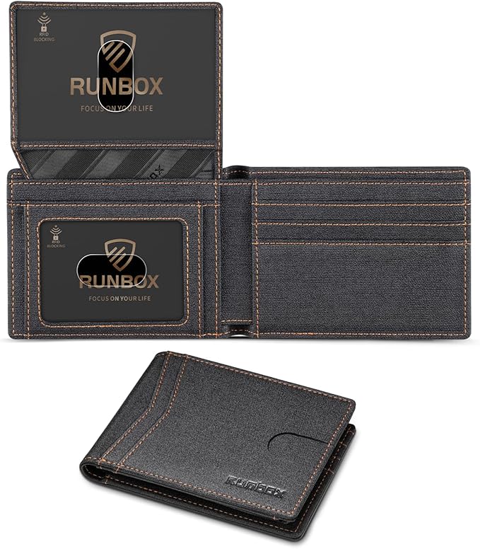RUNBOX Wallet for Men Slim Rfid Leather 2 ID Window With Gift Box | Slim, Rfid, 2 ID Window, With Gift Box, Slim, Rfid
