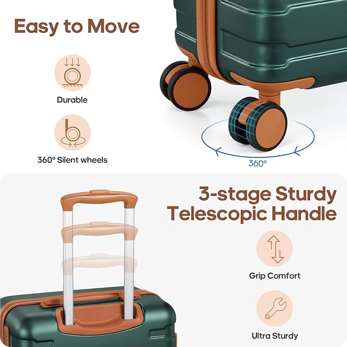 Luggage Sets 3 Piece, 20 Inch Hardshell Carry On Luggage 22x14x9 Airline Approved, Suitcase with TSA Locks & YKK Zippers, Carry On Suitcase with Wheels for Men & Women Travel