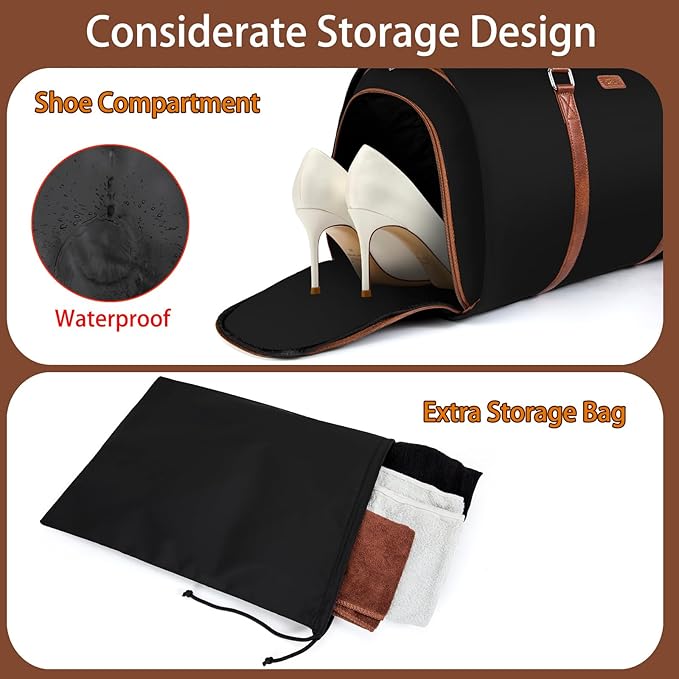 Convertible 2-in-1 Garment Bags for Travel, 50L Carry On Garment Duffle Bag With Shoe Compartment Large Weekender Bag for Women Men Hanging Suitcase Suit Travel Duffel Overnight Bags 4pcs Set