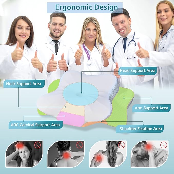 DONAMA Cervical Pillow for Neck and Shoulder Pain Relief, Cooling Contour Memory Foam Pillow, Dual-Height Ergonomic Neck Support Pillow for Side Back Stomach Sleepers with Removable Pillowcase