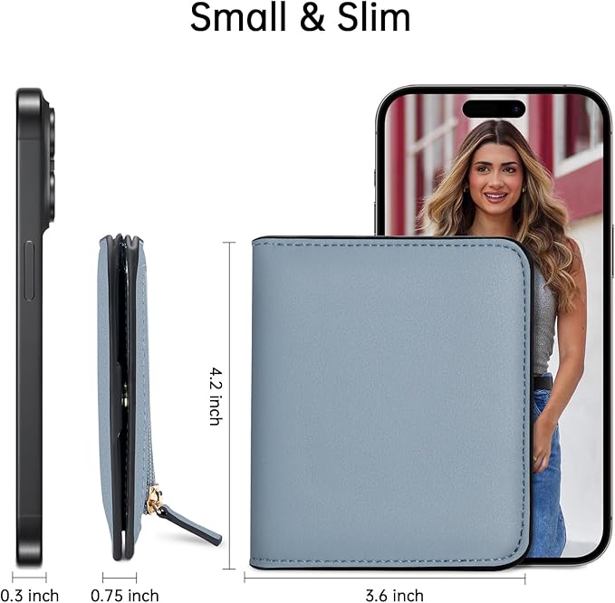Toughergun Women’s Small Slim Leather Wallet with RFID Protection, Compact Bifold Mini Purse with Clear ID Window