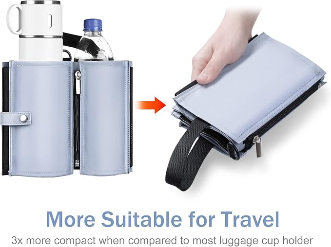 Luggage Cup Holder Travel Drink Bag for Suitcase Portable Foldable Luggage Drink Caddy with Handle, Fits Roll on Suitcase Handle, Gifts for Flight Attendants Creative Travel Accessories (Gray)