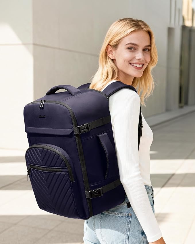 LOVEVOOK 40L Travel Backpack for Women Men, TSA Personal Item Travel Bag Fits 17.3inch Laptop, Waterproof Airline Approved Carry On Luggage With 2 Cubes for Weekender Hiking Business, Navy
