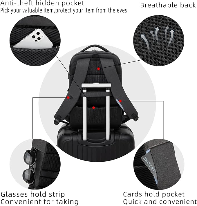 DUSLANG 17 Inch Laptop Backpack for Travel Water Resistant College Backpack for Men Women Laptop Bag with USB Charging Port,Black