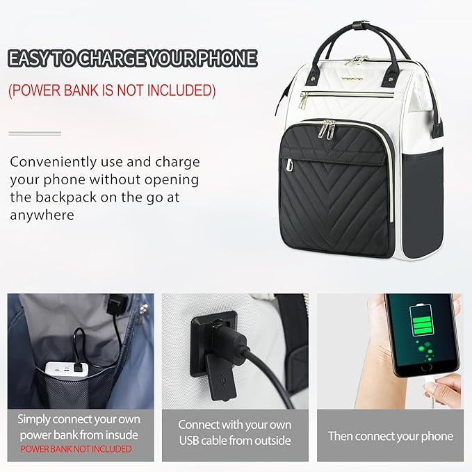VANKEAN 17 Inch Laptop Backpack for Women Men Fashion Computer Work Bag, Large Capacity Waterproof Backpack with USB Port & RFID Pockets, College Daypack Business Travel, Beige-Black