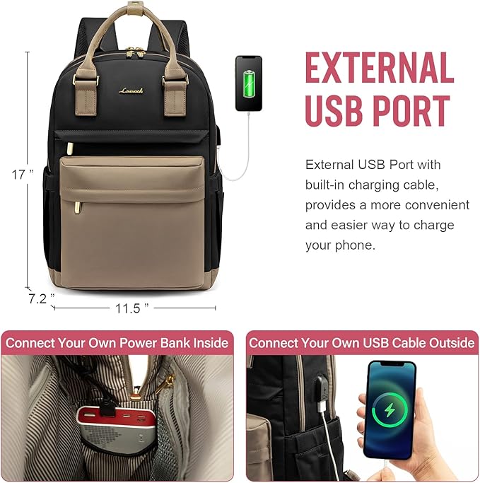 LOVEVOOK Laptop Backpack for Women Men 15.6 Inch Laptop Bag with USB Port Fashion Waterproof Backpacks Teacher Nurse Stylish Travel Bags Vintage Daypacks Bookbag for College School Work