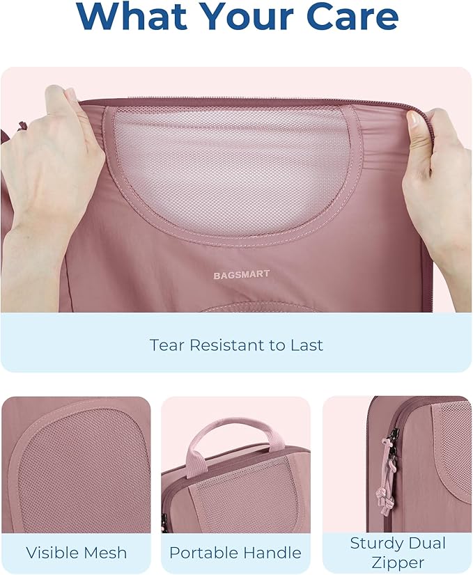 BAGSMART Compression Packing Cubes, 6 Set Packing Cubes for Suitcases, Lightweight Suitcases Organizers Bag Set & Compression Travel Cubes, Travel Essentials Packing Organizers
