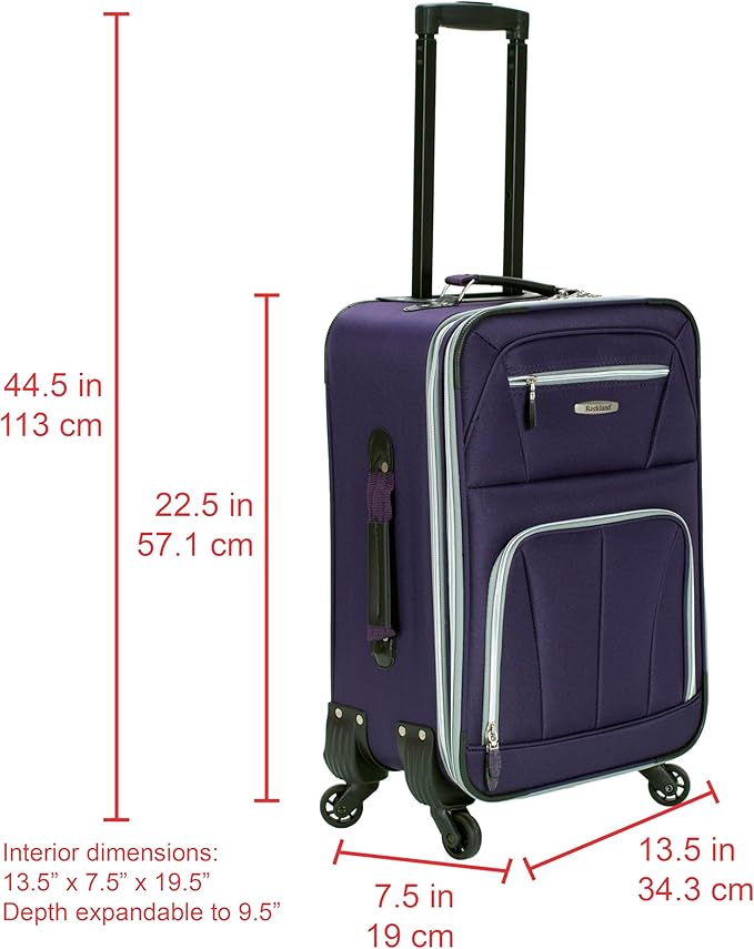 Rockland Pasadena Softside Spinner Wheel Luggage, Purple, Carry-On 20-Inch (F2281-PURPLE)
