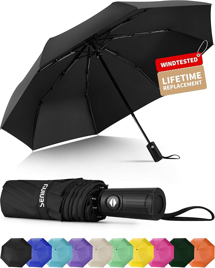 Seniny Windproof Travel Umbrella, Automatic Umbrellas for Rain, Portable & Compact Umbrellas for Backpack, Strong UV for Protection, Folding Small Sun Umbrella for Car, Walking