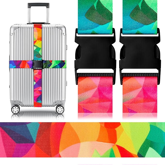 Gutsdoor Luggage Straps for Suitcases Adjustable Travel Belt, Connector Holds Suitcase Bright Colorful Identifiers Travel Bag Accessories (Colorful Geometry)