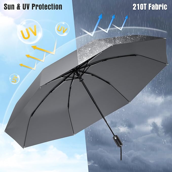 Windproof Travel Umbrella, Compact Umbrella, Car Umbrellas for Rain & Sun, 8 Fiberglass Ribs for Strong UV & Wind Resistance, Portable, Lightweight, Vent, Easy Automatic Open/Close