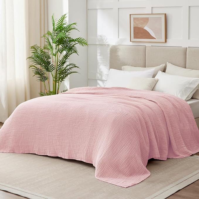 100% Cotton Muslin Blanket Queen 90" x 90", 6 Layers Breathable and Lightweight Cotton Throw Blankets for Bed, Soft Cooling Summer Gauze Blanket for Adults All Season, Orange