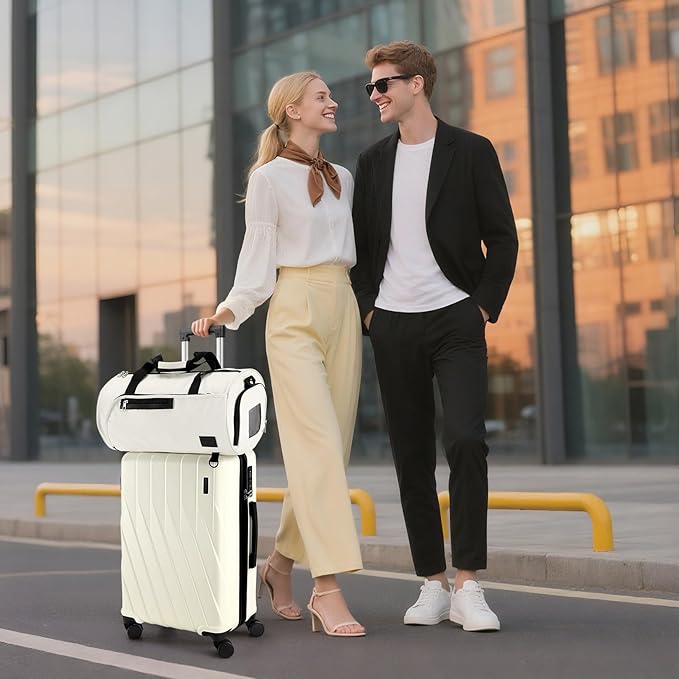 Hoteel Luggage Sets 3 Piece PC Hardside, 4-Year Warranty, Luggage Set with Spinner Wheels, TSA Lock, YKK Zipper, Lightweight Carry on Luggage, 20" Suitcase with Fitness Duffel & Organizer, Beige