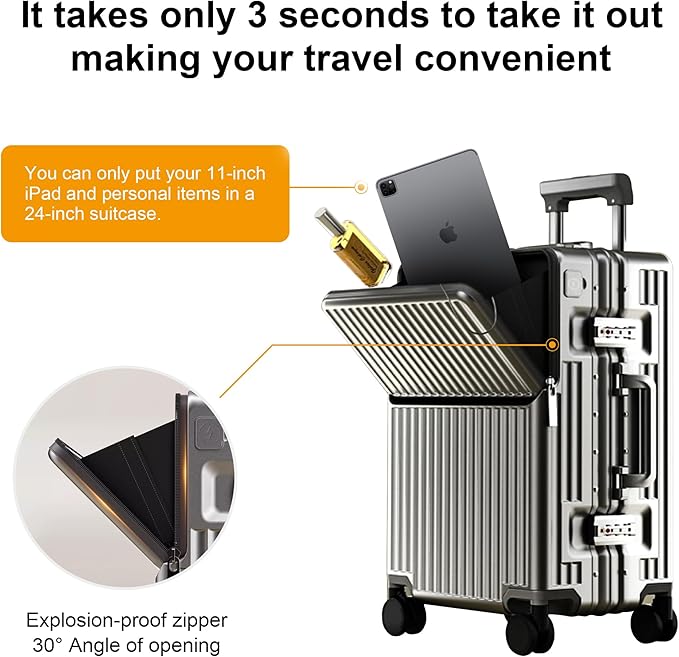 Carry on suitcase Zipperless Luggage,Polycarbonate Aluminum Hard Shell, Expandable Carry-On Suitcase with Spinner Wheels, 24 Inch Cabin
