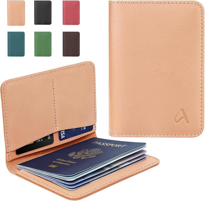 ALLIVE Passport Holder for Travel, Genuine Leather Passport Holder Women Men,Passport Cover,Travel Wallet Must Haves Airport Essentials Travel Gifts Beige