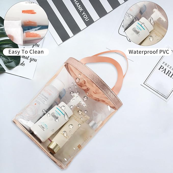 Clear Makeup Bag, Travel Toiletry Bag for Women, TSA Approved Toiletry Bag, Waterproof Clear bag Cosmetic Pouch,Transparent Makeup Organizer, Carry on Airport Airline Compliant