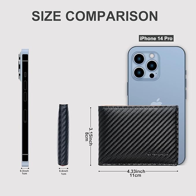 Chelmon Slim Wallet for Men ID Window with RFID Blocking Front Pocket Minimalist Bifold Bussiness Card Holder Gift for Men, Carbon Black & Orange