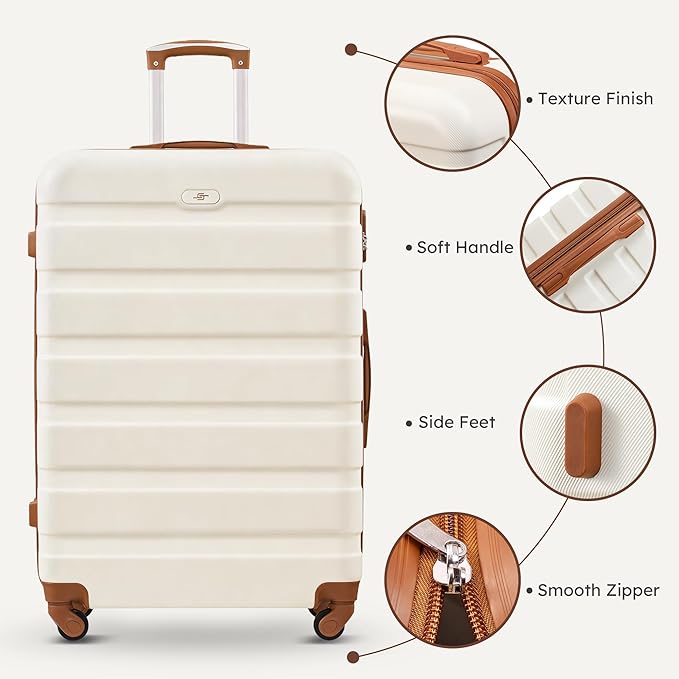 Suitour 4 Piece Luggage Sets, Hard Shell Suitcase Set with Spinner Wheels 16 20 24 28inch Travel Sets(Beige Tan)