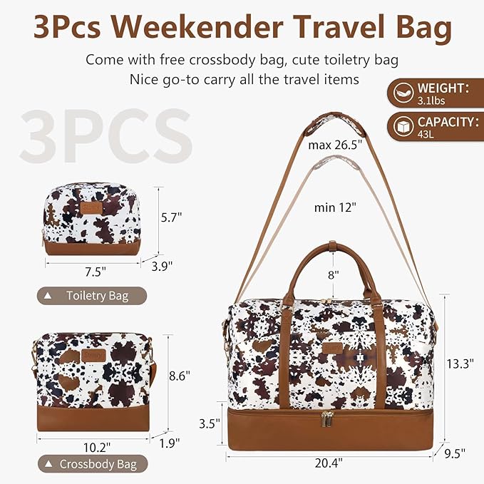 Weekender Bag, Large Travel Duffel Bag for Women, Carry on Overnight Bag with Shoe Compartment and Toiletry Bags