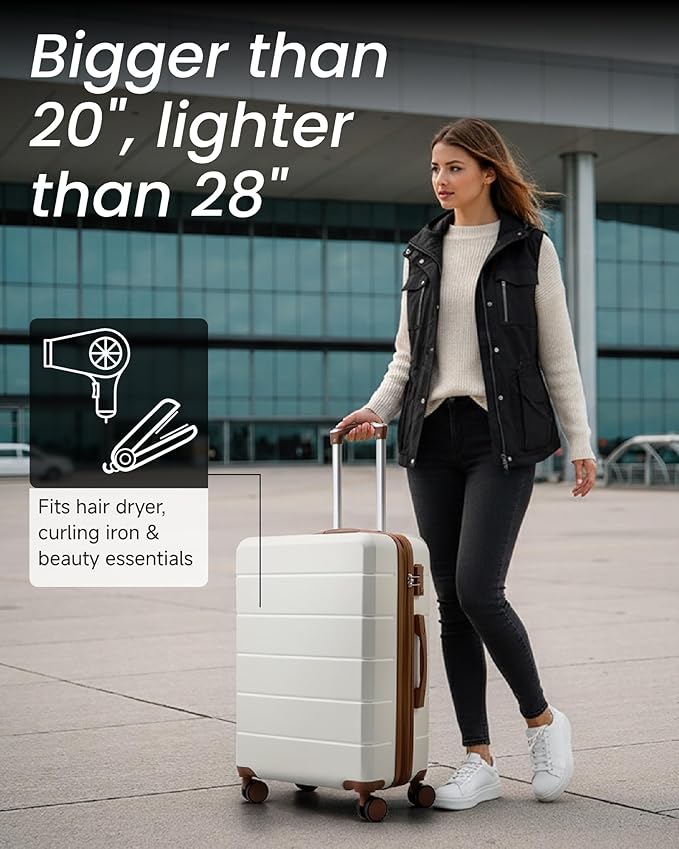 24 Inch Checked Luggage with Spinner Wheels, Expandable Hardside Medium Suitcase with 360° Spinner Wheels & TSA Lock, Durable ABS Travel Suitcase for 3-5 Day Trips (24 in, Black)