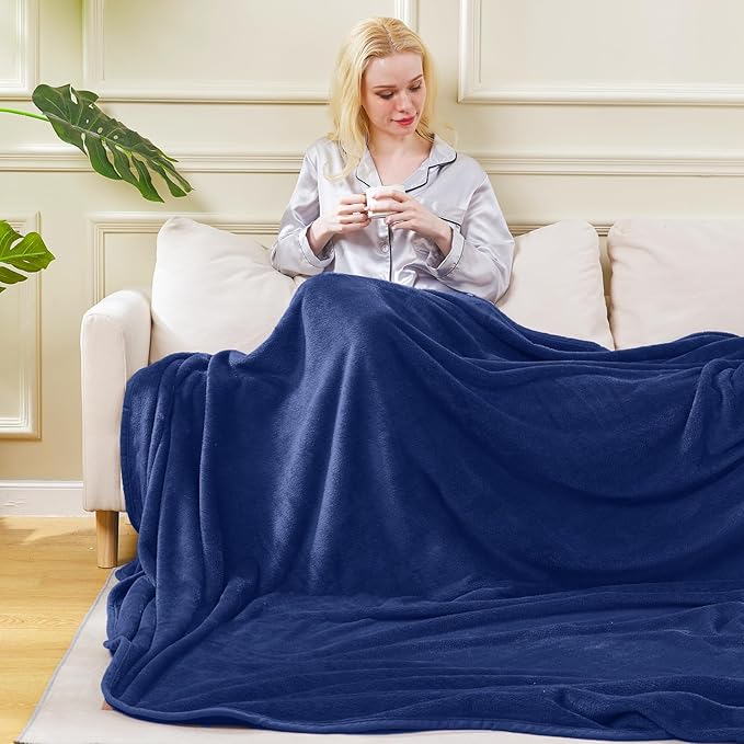 Flannel Colorful Blanket King Size for All Season - Premium Lightweight Anti-Static Super Soft Cozy Plush Throw, Lightweight Microfiber Winter Warm Blanket 90" x 108" King Royal Blue